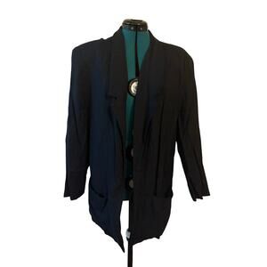 Vintage Lanzetta Sport Linen-Feel Black Blazer Size 16 EUC